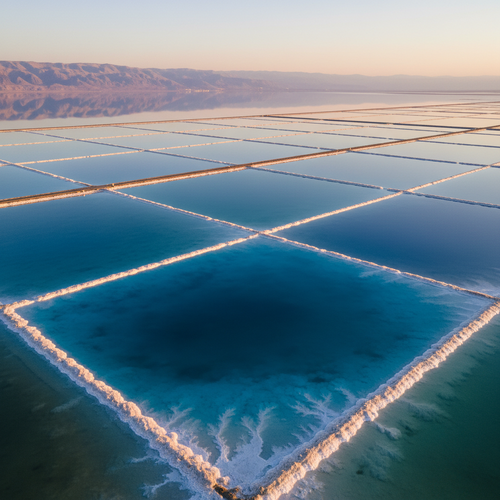 Aerial view of Dead Sea salt evaporation ponds